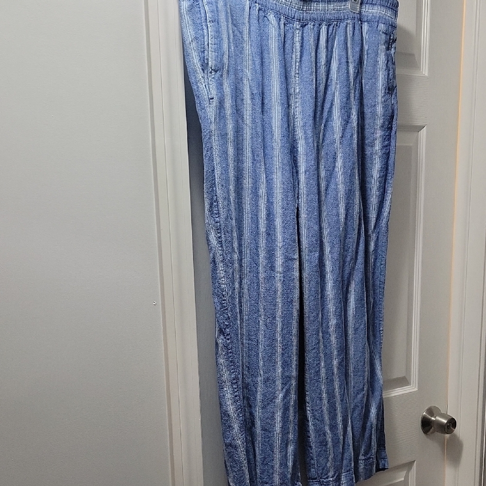 Blue Striped Wide-Leg Pants